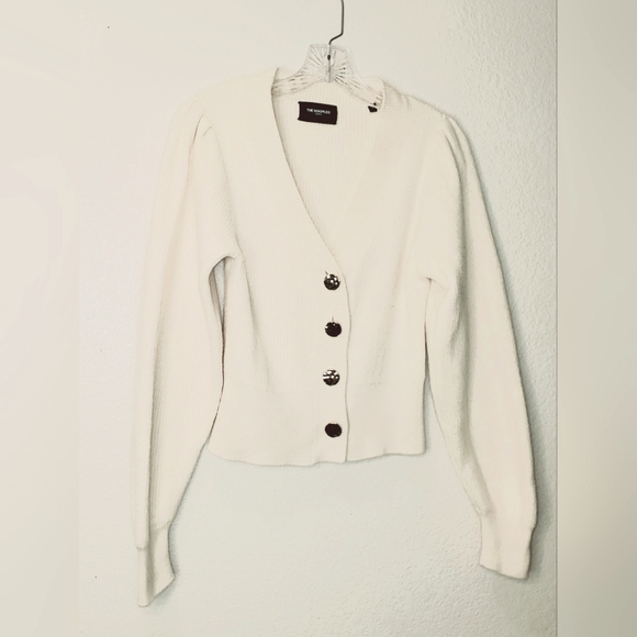 The Kooples Rib Merino Wool Cardigan in Cream - Picture 5 of 16